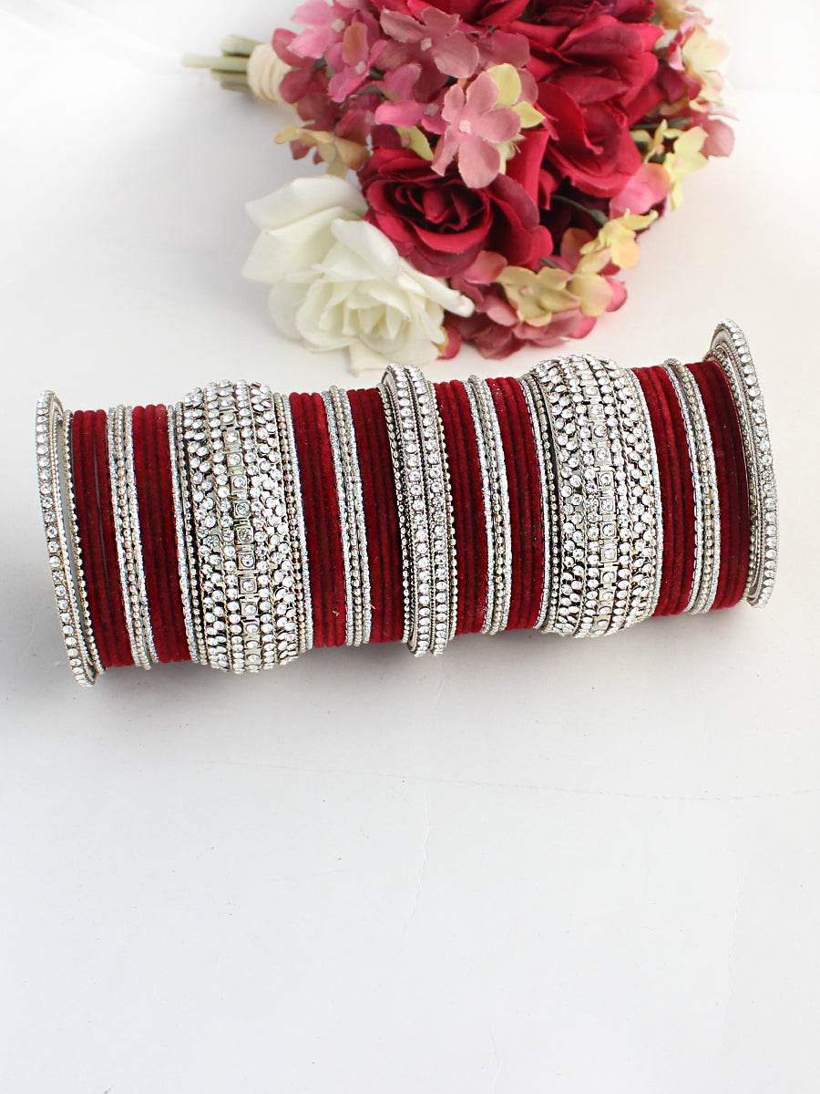 Maryam Bangle Set (Silver) Maroon 2.8 Bangles T4 Jewels