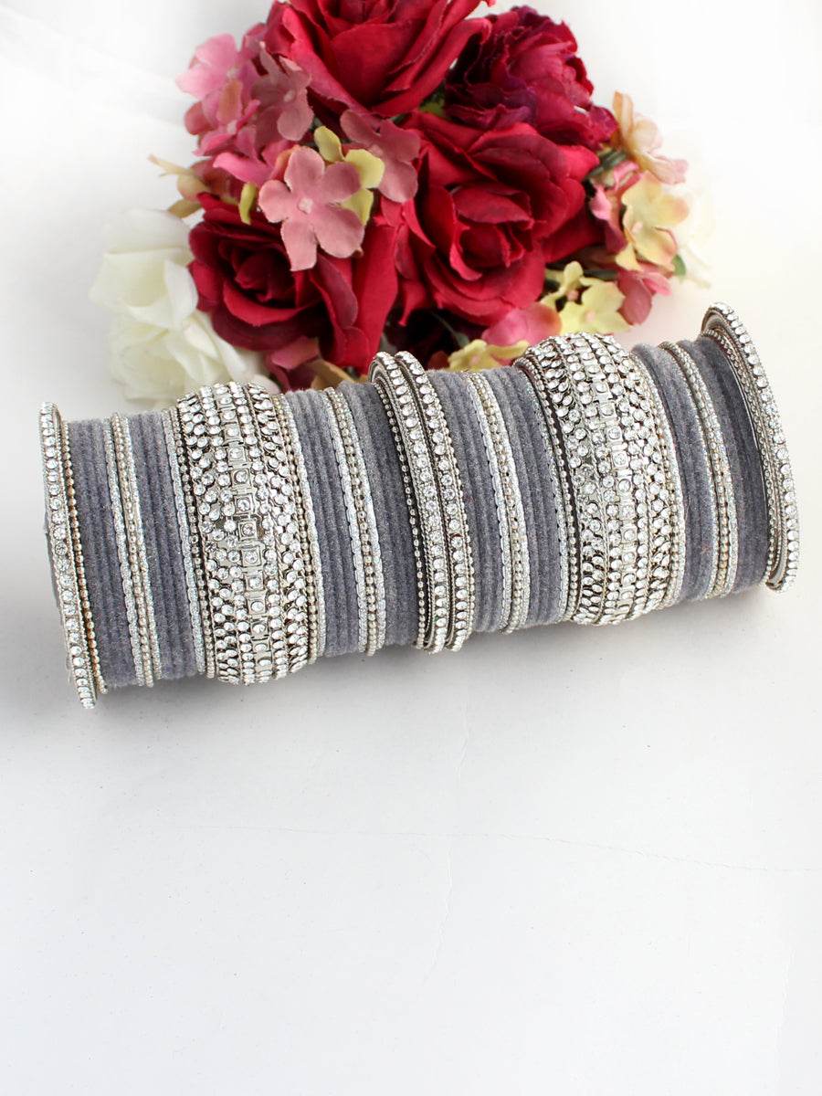Maryam Bangle Set (Silver) Grey Bangles T4 Jewels