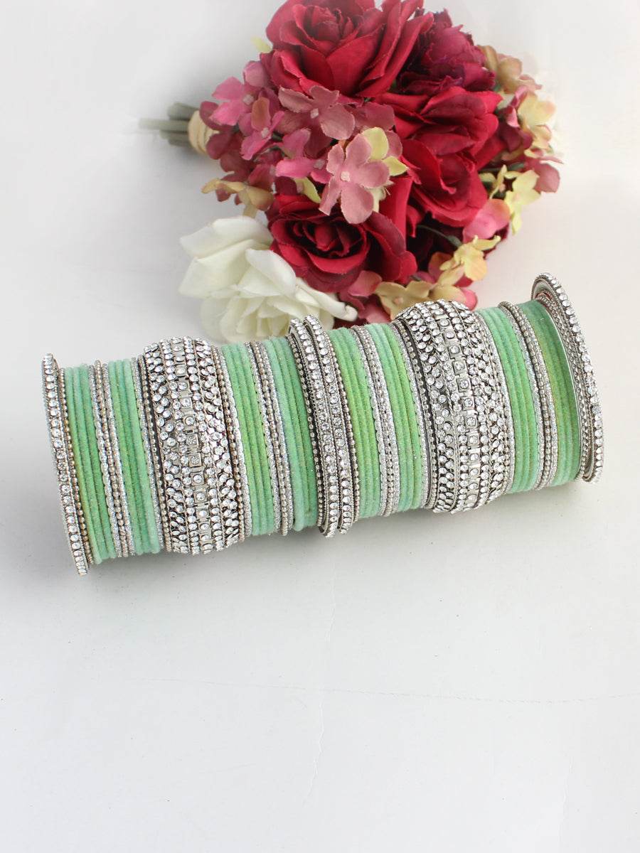 Maryam Bangle Set (Silver) Mint Green 2.1O Bangles T4 Jewels