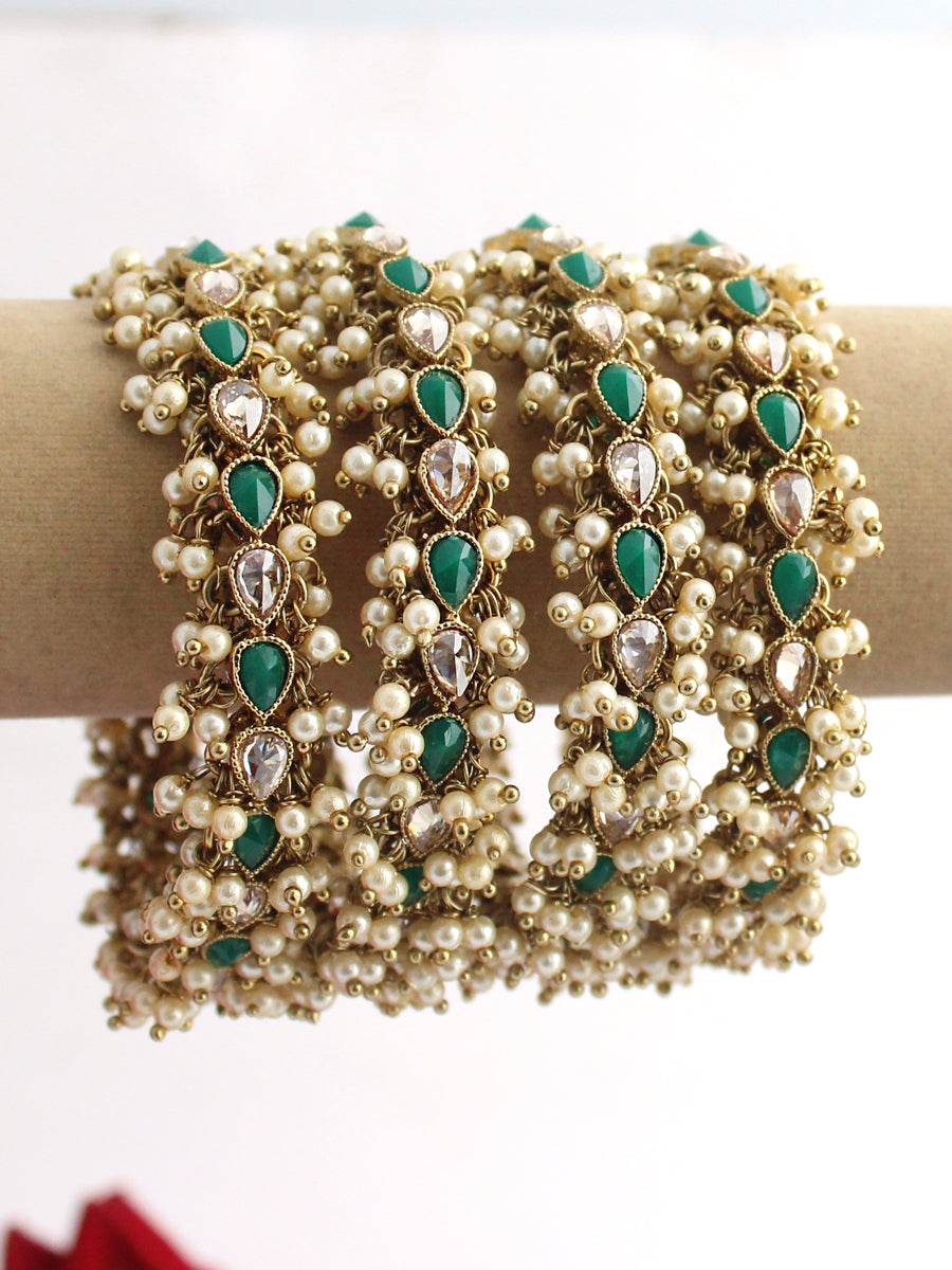 Kayra Bangle Set Golden Green 2.4 Bangles T4 Jewels