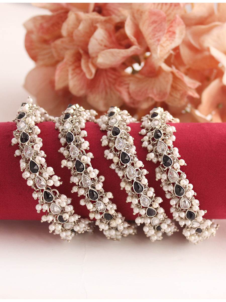 Kayra Bangle Set Silver Black Bangles T4 Jewels