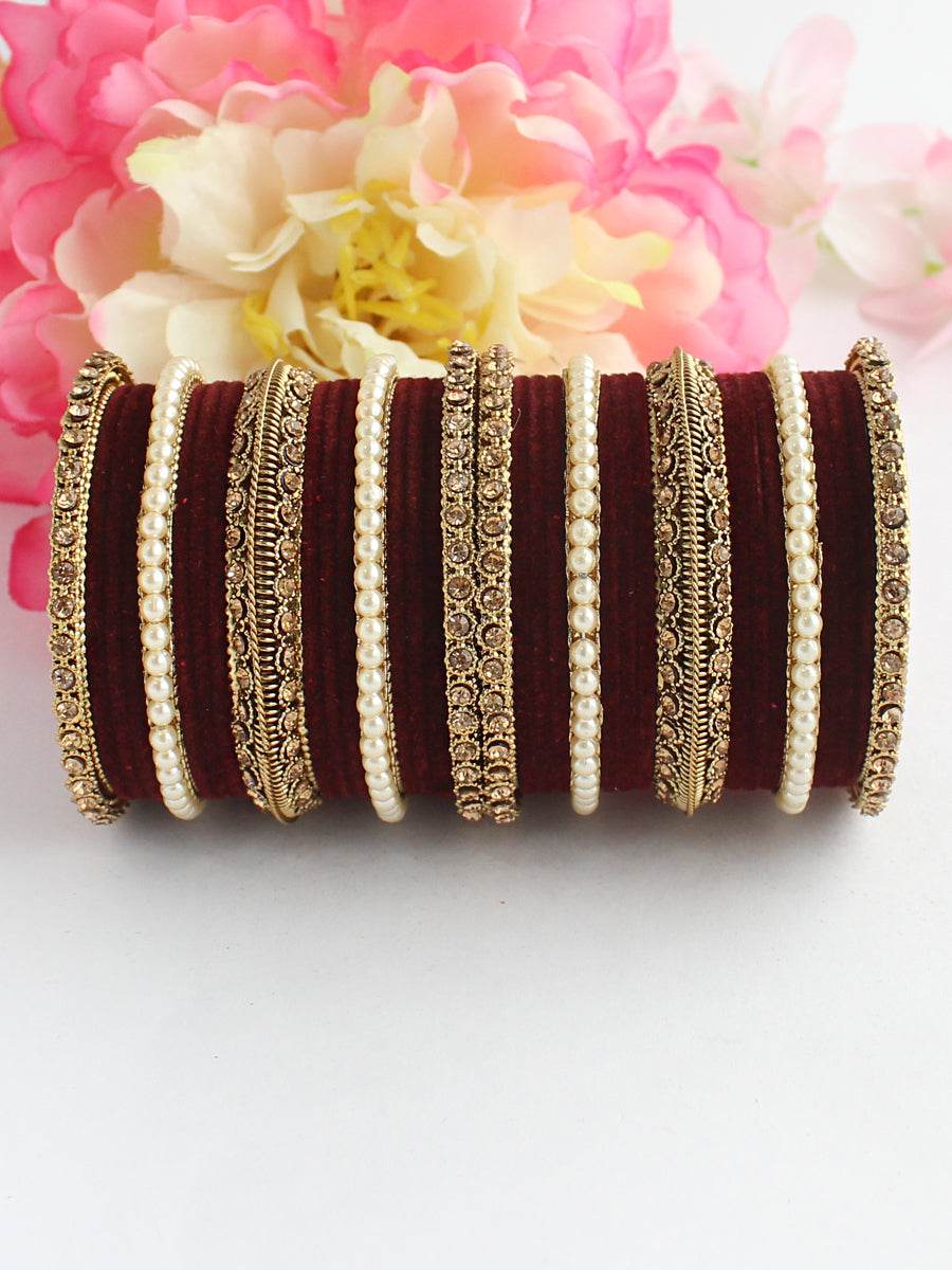 Ramsha Bangle Set Maroon Bangles T4 Jewels