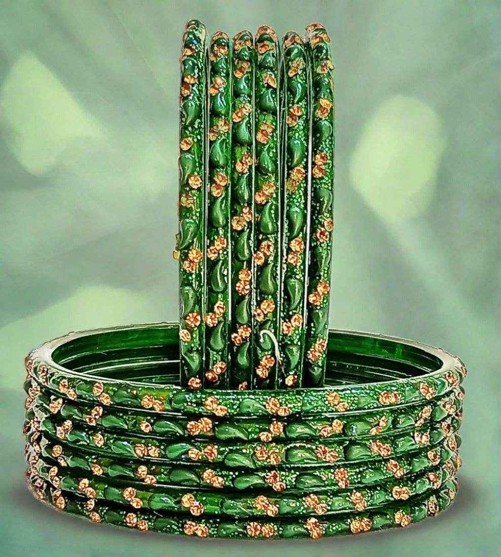 T4 Jewels (Large Size) Red & Green Color Glass Bangles (Pack Of 12)-BNFL Green Large Size Bangles T4 Jewels