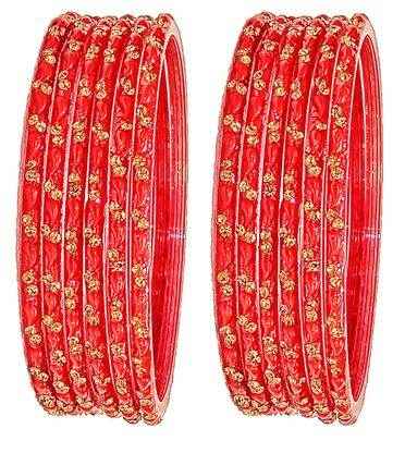 T4 Jewels (Large Size) Red & Green Color Glass Bangles (Pack Of 12)-BNFL Large Size Bangles T4 Jewels