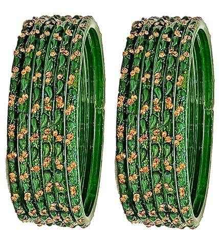 T4 Jewels (Large Size) Red & Green Color Glass Bangles (Pack Of 12)-BNFL Large Size Bangles T4 Jewels