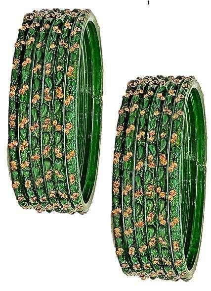 T4 Jewels (Large Size) Red & Green Color Glass Bangles (Pack Of 12)-BNFL Large Size Bangles T4 Jewels