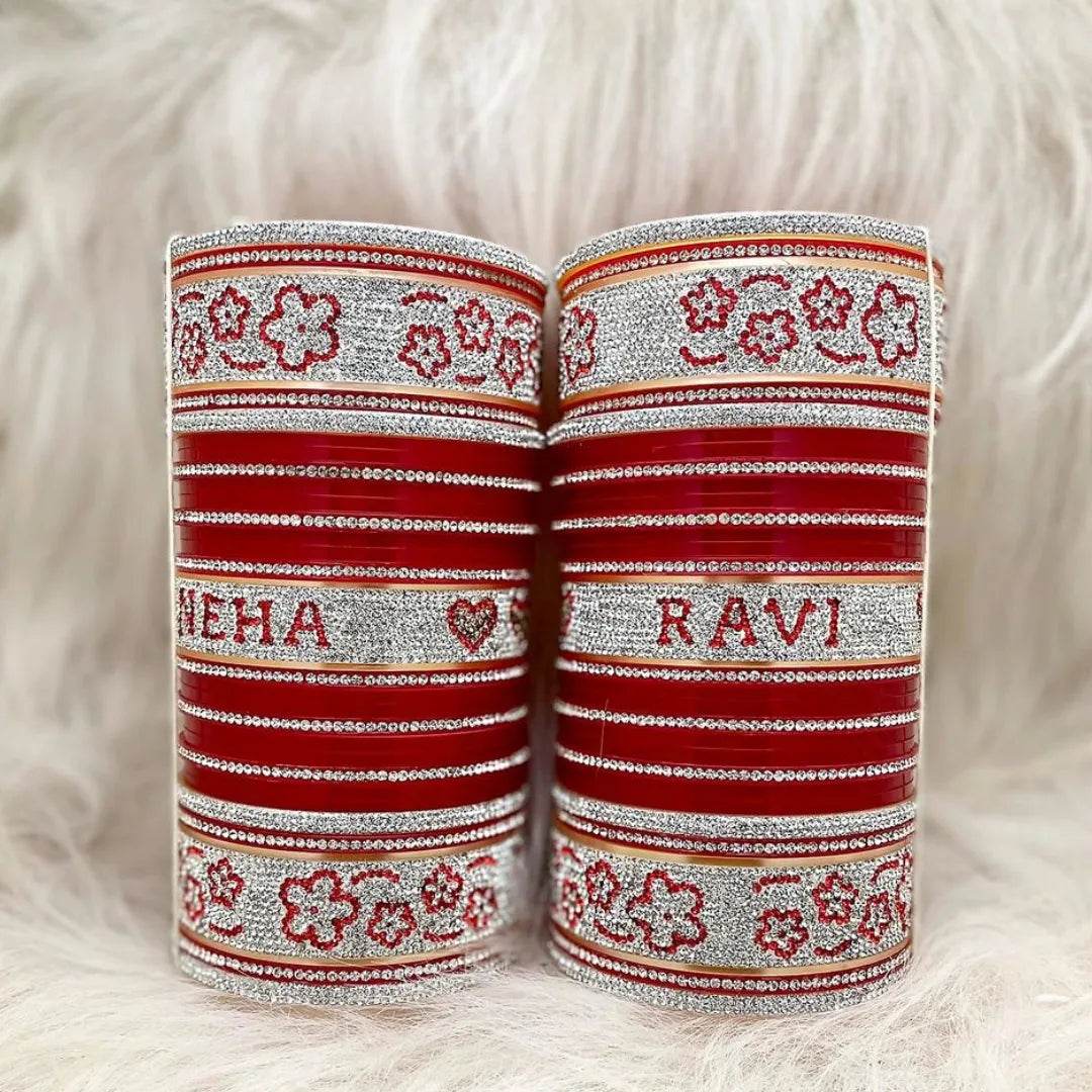 Punjabi Suhag Chura with Name in Best Design 2.8 Name Bangles T4 Jewels