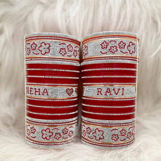 Punjabi Suhag Chura with Name in Best Design 2.8 Name Bangles T4 Jewels