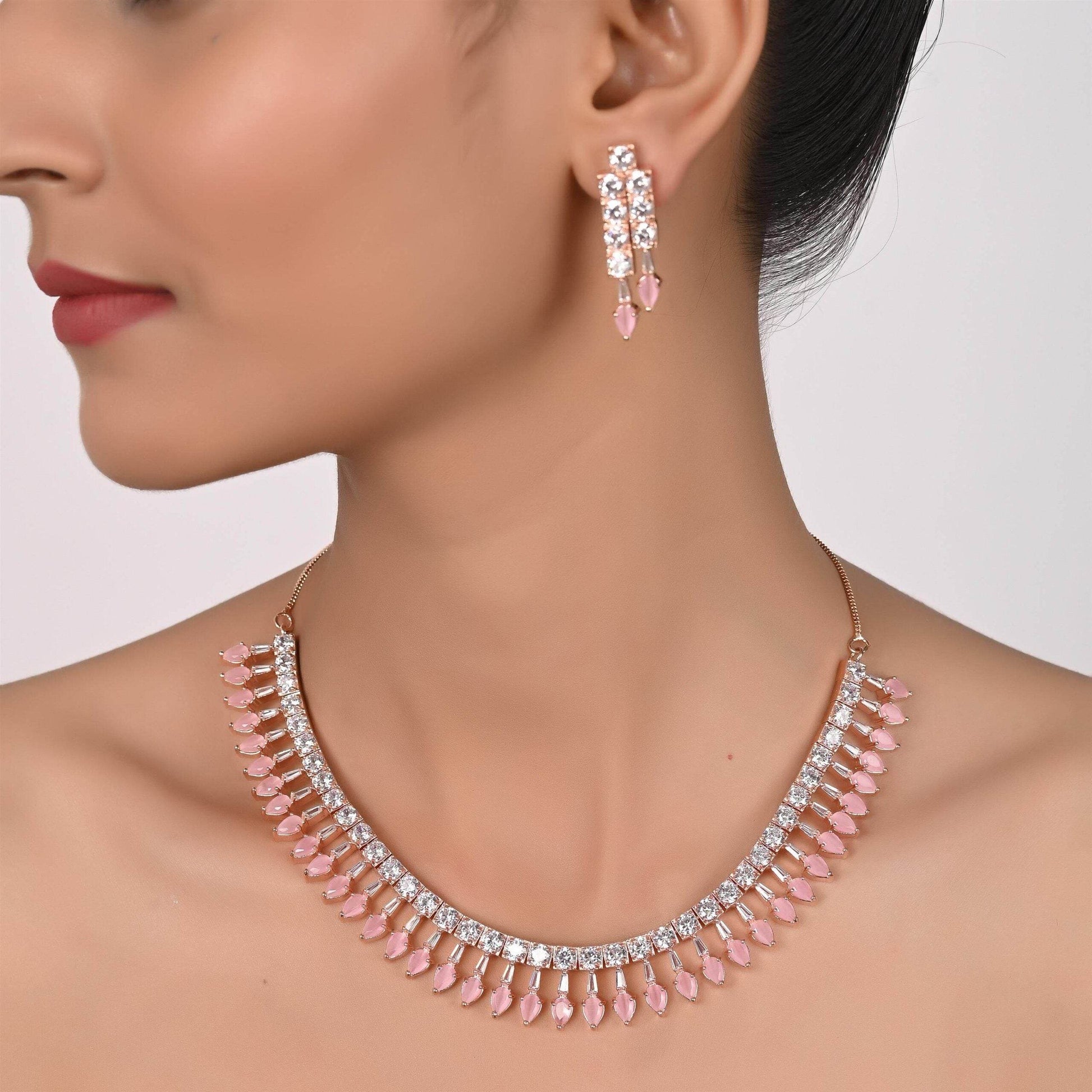 Delicate Handmade CZ Necklace Set - A Touch of Glamour T4 Jewels