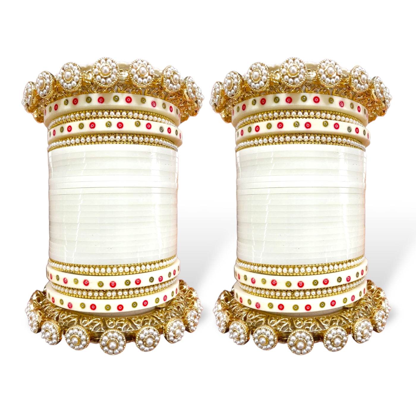 Bridal Chura with Pastel Colours and Pacheli Rajwada Kada White Bridal Chuda T4 Jewels