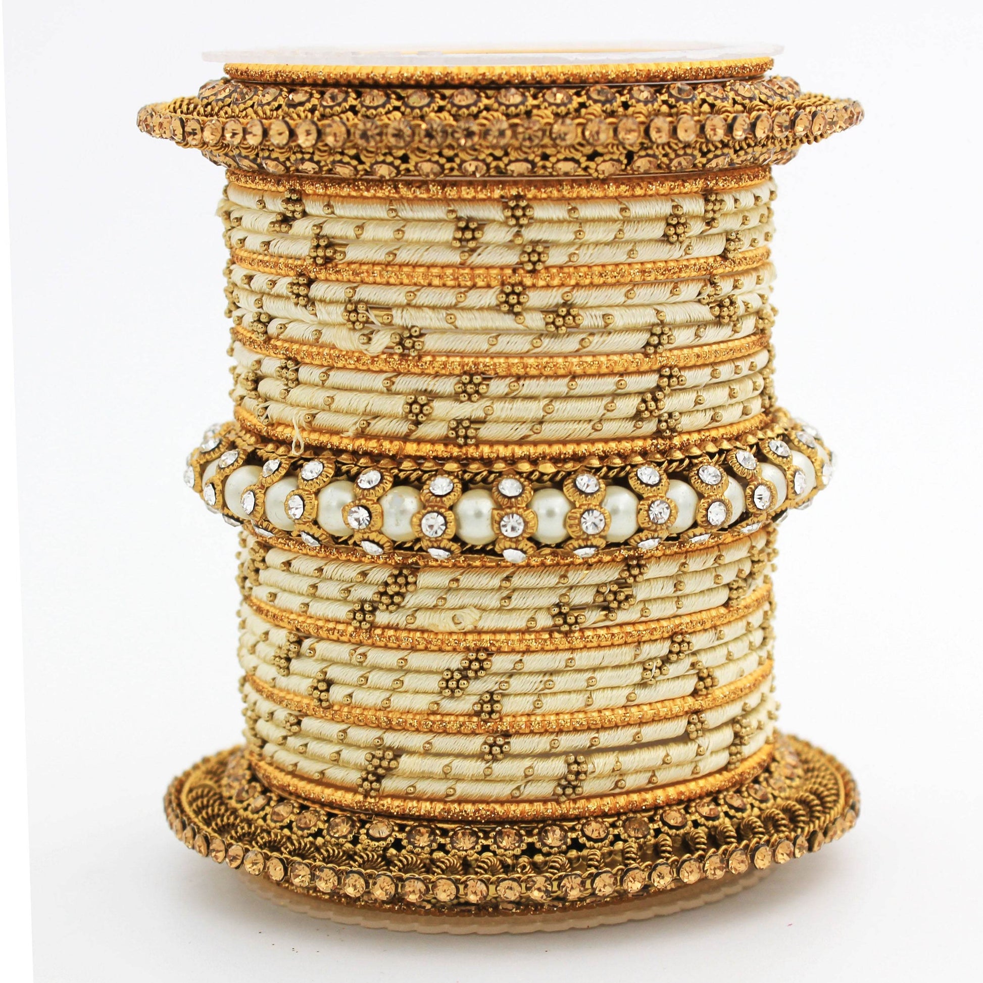 Traditional Thread bangle set with Pearl centre kada by T4 Jewels Beige All Bangle Sets T4 Jewels