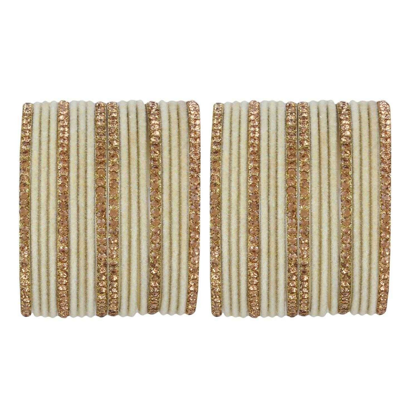 T4 Jewels Velvet Bangle Set With Golden Bangles-69 All Bangle Sets T4 Jewels