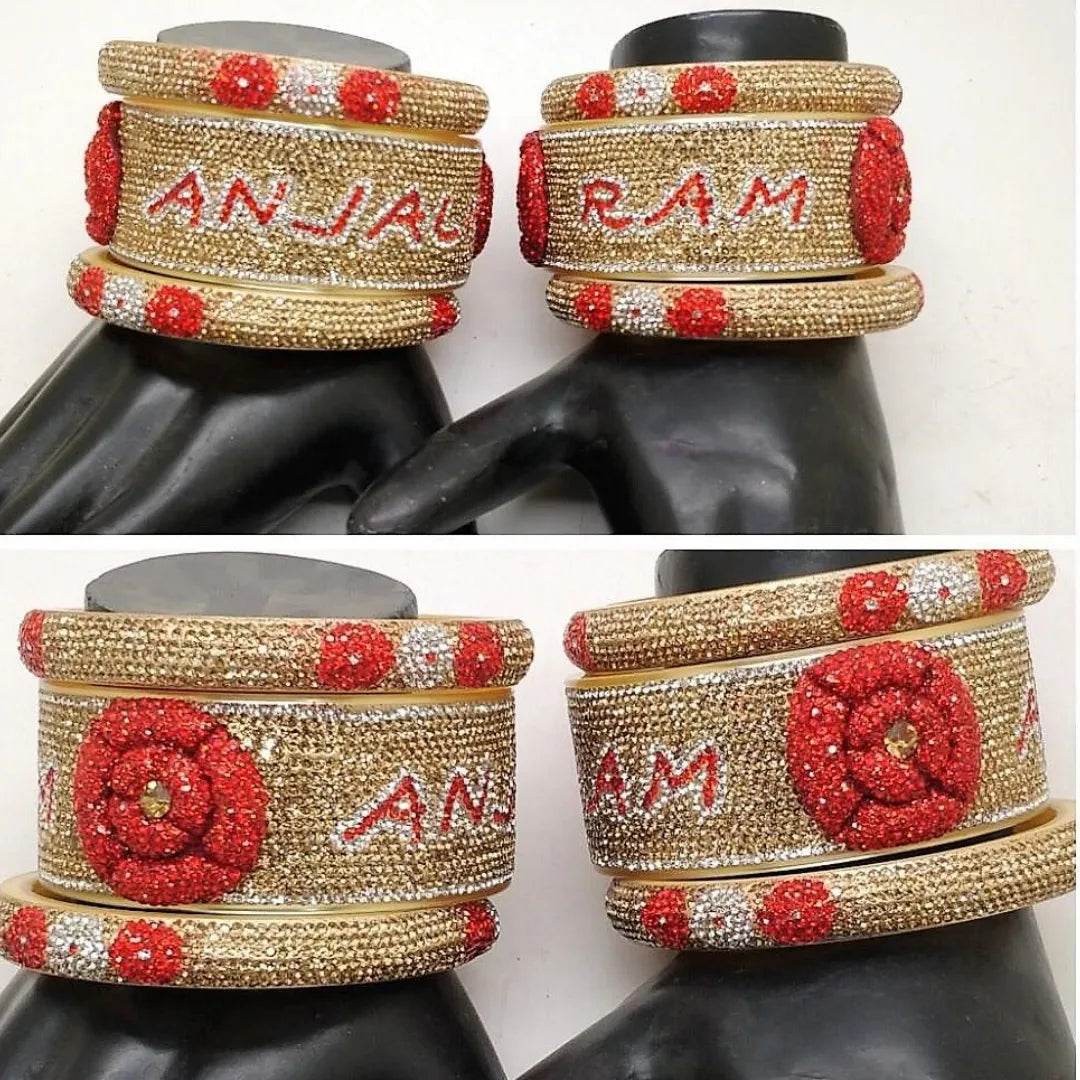 Name Bangles Set with Beautiful Embossed Flower (Pack of 6) 2.8 Name Bangles T4 Jewels