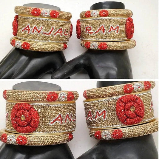 Name Bangles Set with Beautiful Embossed Flower (Pack of 6) 2.8 Name Bangles T4 Jewels