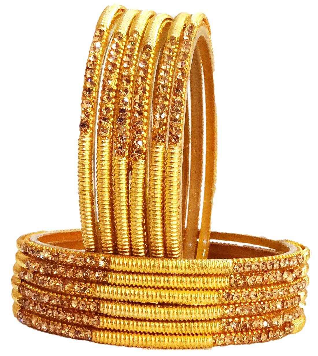 T4 Jewels (Large Size) Golden Color Glass Bangles (Pack Of 12)-DMR Large Size Bangles T4 Jewels