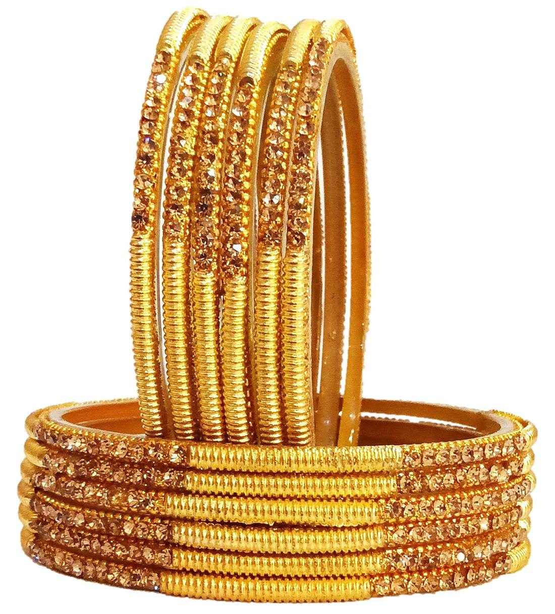 T4 Jewels Golden Color Bangles (Pack Of 12) Style 4 Large Size Bangles T4 Jewels