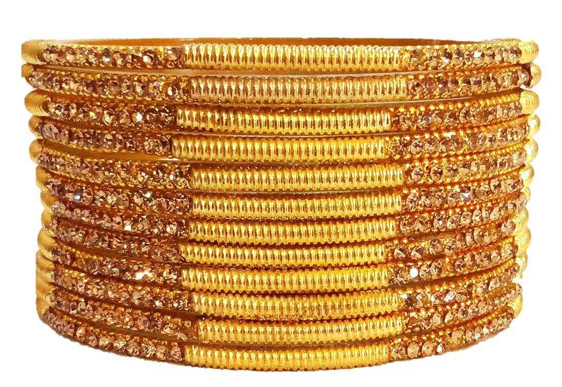 T4 Jewels (Large Size) Golden Color Glass Bangles (Pack Of 12)-DMR Large Size Bangles T4 Jewels