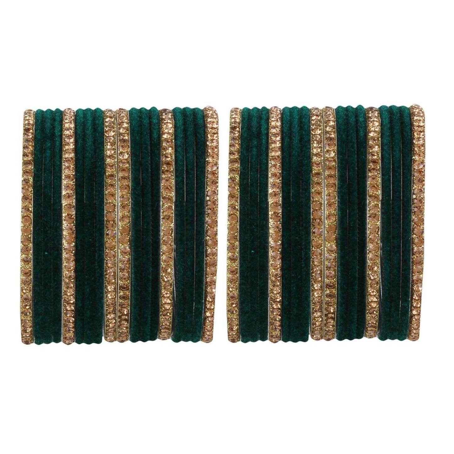T4 Jewels Velvet Bangle Set With Golden Bangles-69 Dark Green All Bangle Sets T4 Jewels