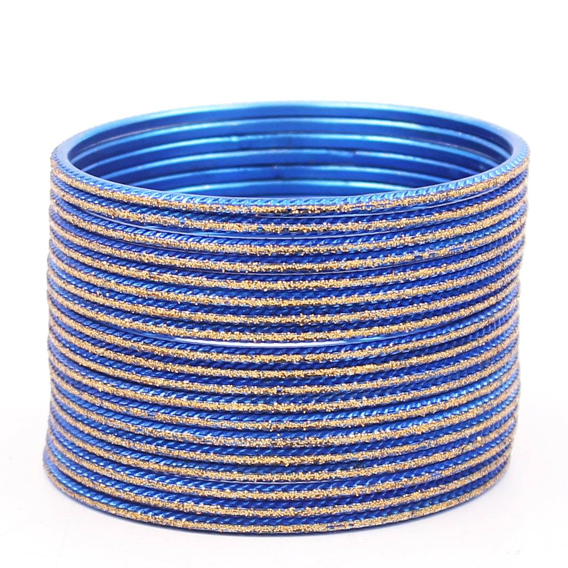 Set of 24 Shining Bangles with Golden Glitter Layering by T4 Jewels Blue Plain Metal Bangles T4 Jewels
