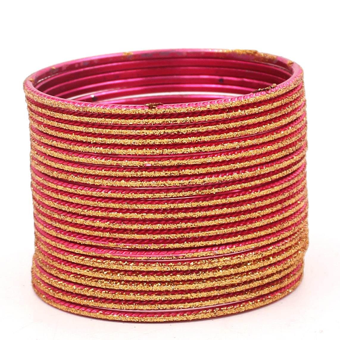 Set of 24 Shining Bangles with Golden Glitter Layering by T4 Jewels Gajri Plain Metal Bangles T4 Jewels