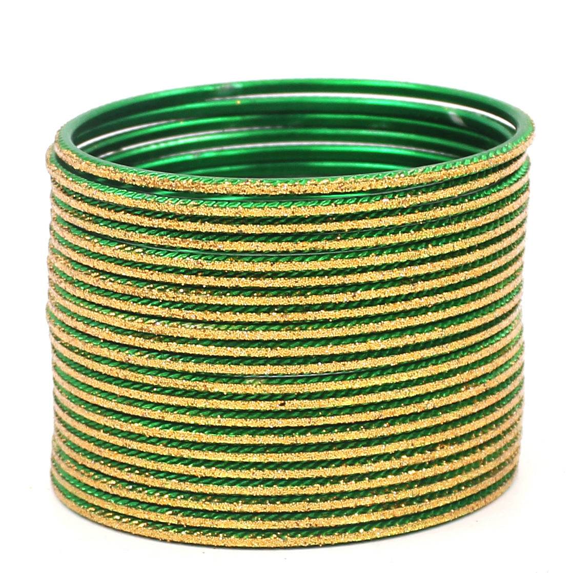Set of 24 Shining Bangles with Golden Glitter Layering by T4 Jewels Green Plain Metal Bangles T4 Jewels