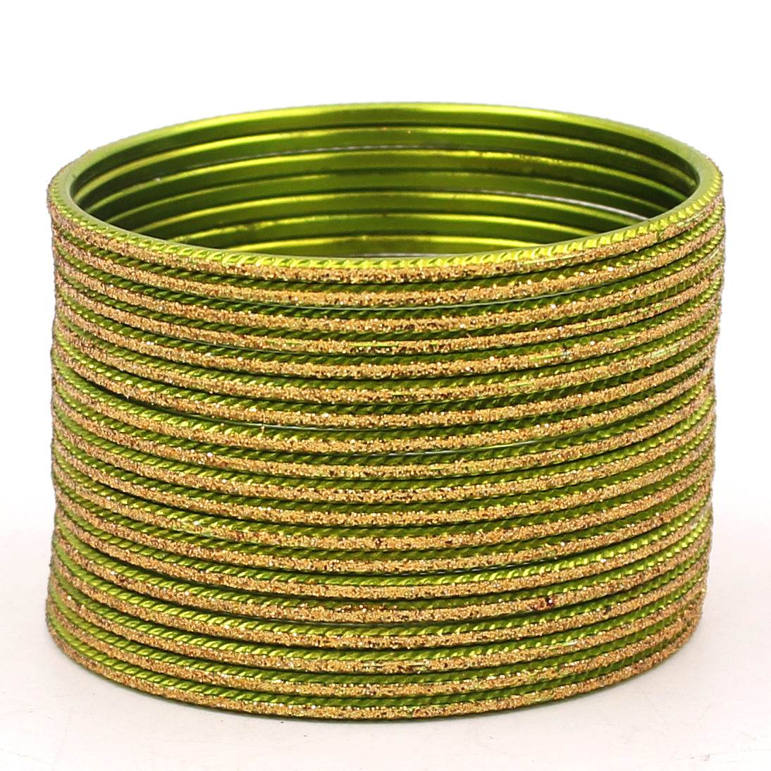 Set of 24 Shining Bangles with Golden Glitter Layering by T4 Jewels Mehandi Plain Metal Bangles T4 Jewels