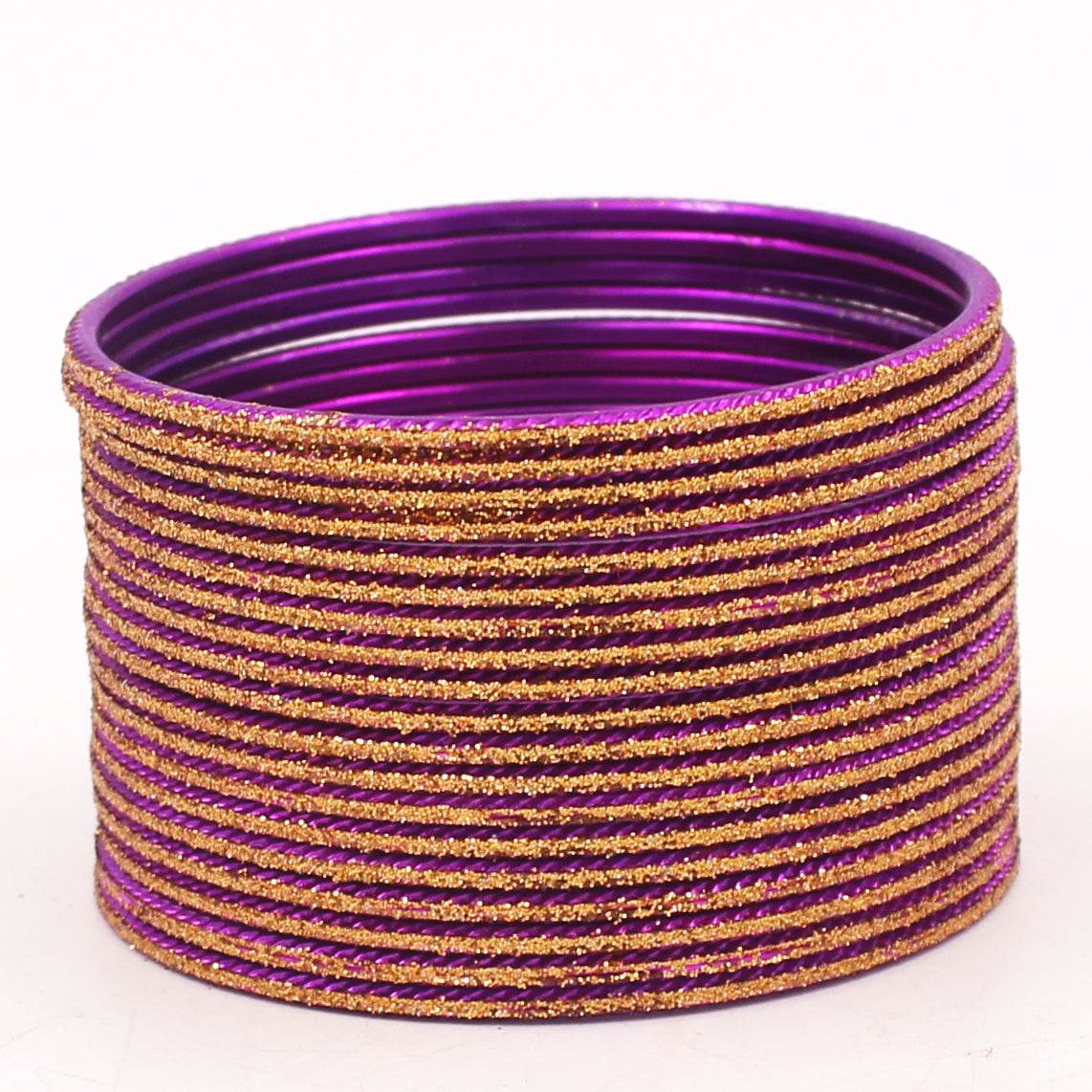 Set of 24 Shining Bangles with Golden Glitter Layering by T4 Jewels Phalsa Plain Metal Bangles T4 Jewels