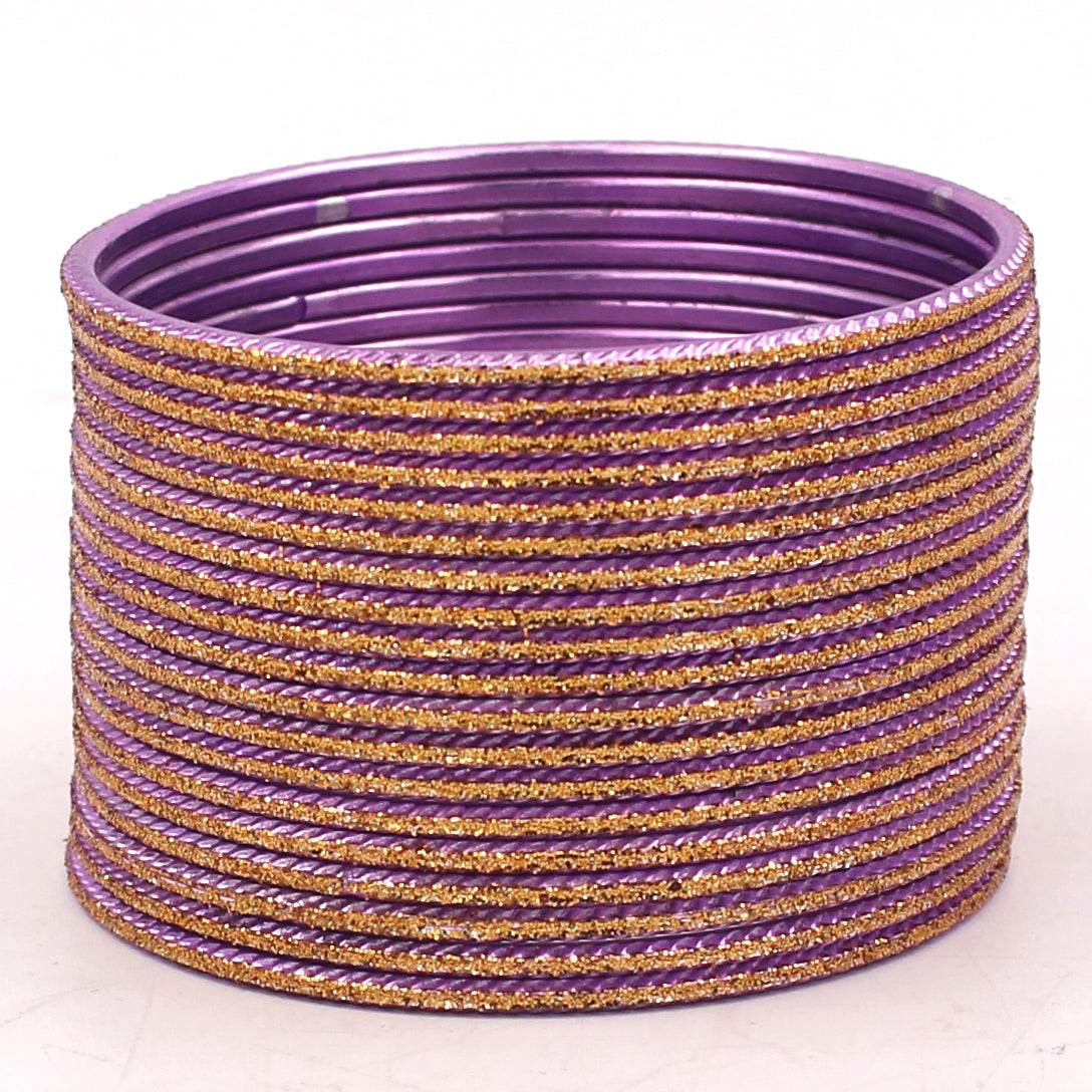 Set of 24 Shining Bangles with Golden Glitter Layering by T4 Jewels Purple Plain Metal Bangles T4 Jewels