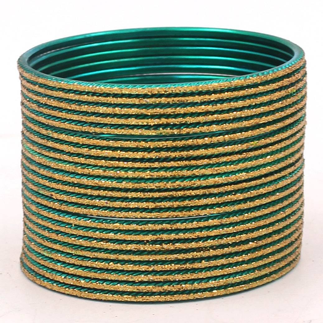 Set of 24 Shining Bangles with Golden Glitter Layering by T4 Jewels Radium Plain Metal Bangles T4 Jewels