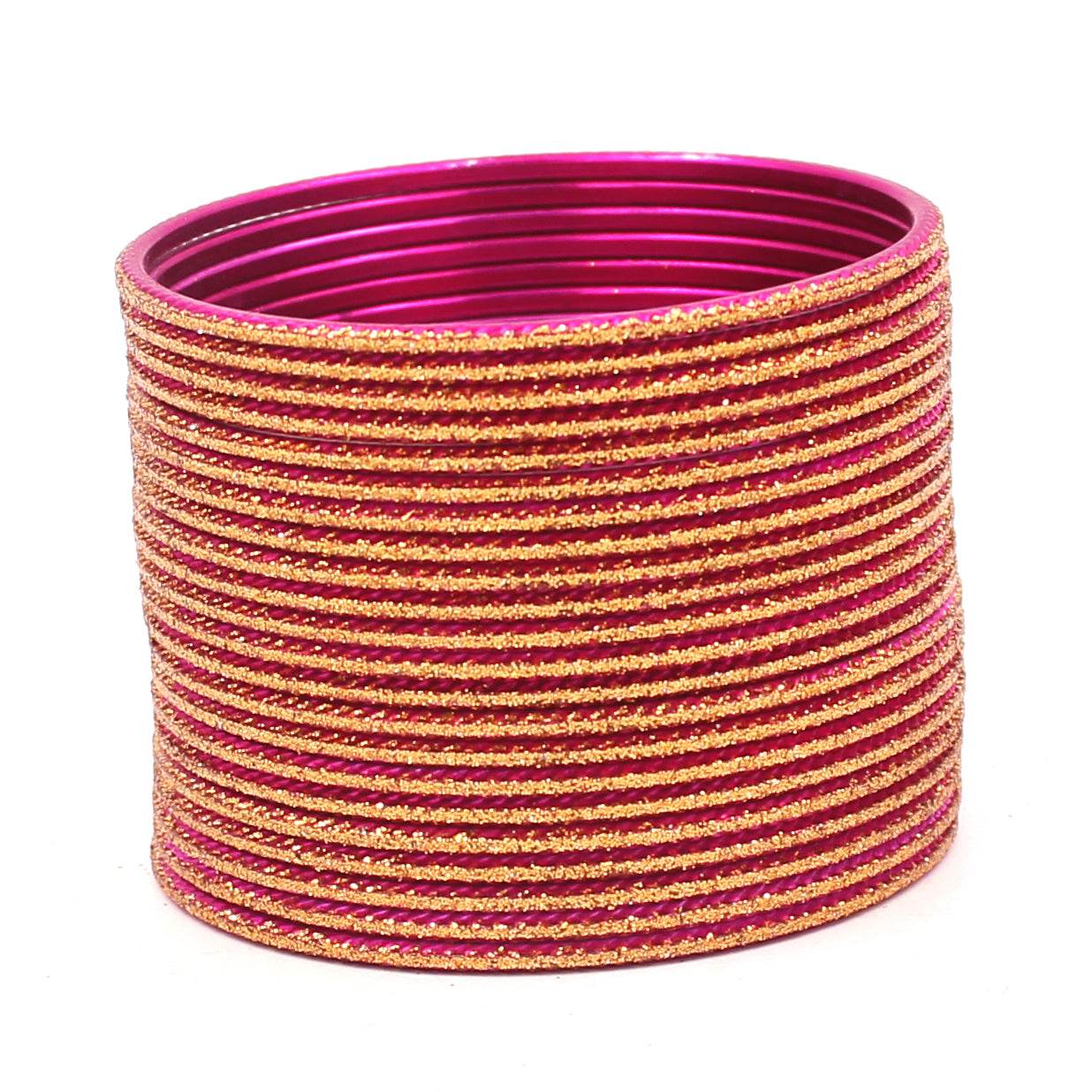 Set of 24 Shining Bangles with Golden Glitter Layering by T4 Jewels Rani Plain Metal Bangles T4 Jewels