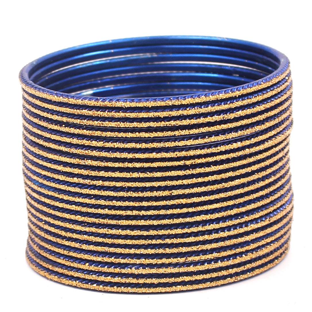 Set of 24 Shining Bangles with Golden Glitter Layering by T4 Jewels Royal Blue Plain Metal Bangles T4 Jewels