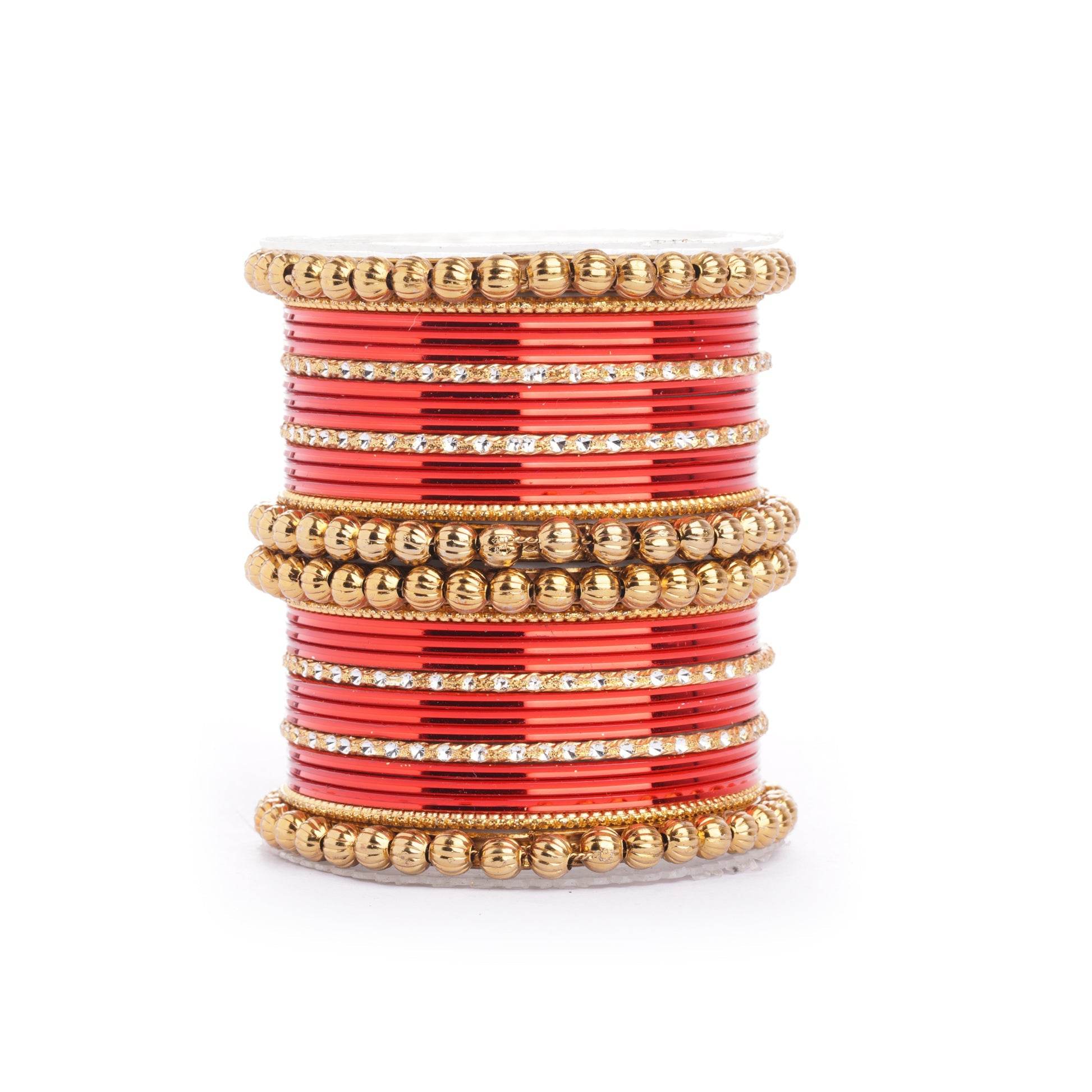 Traditional Indian Bangle Set with Antique Kadas designed for Women Red All Bangle Sets T4 Jewels