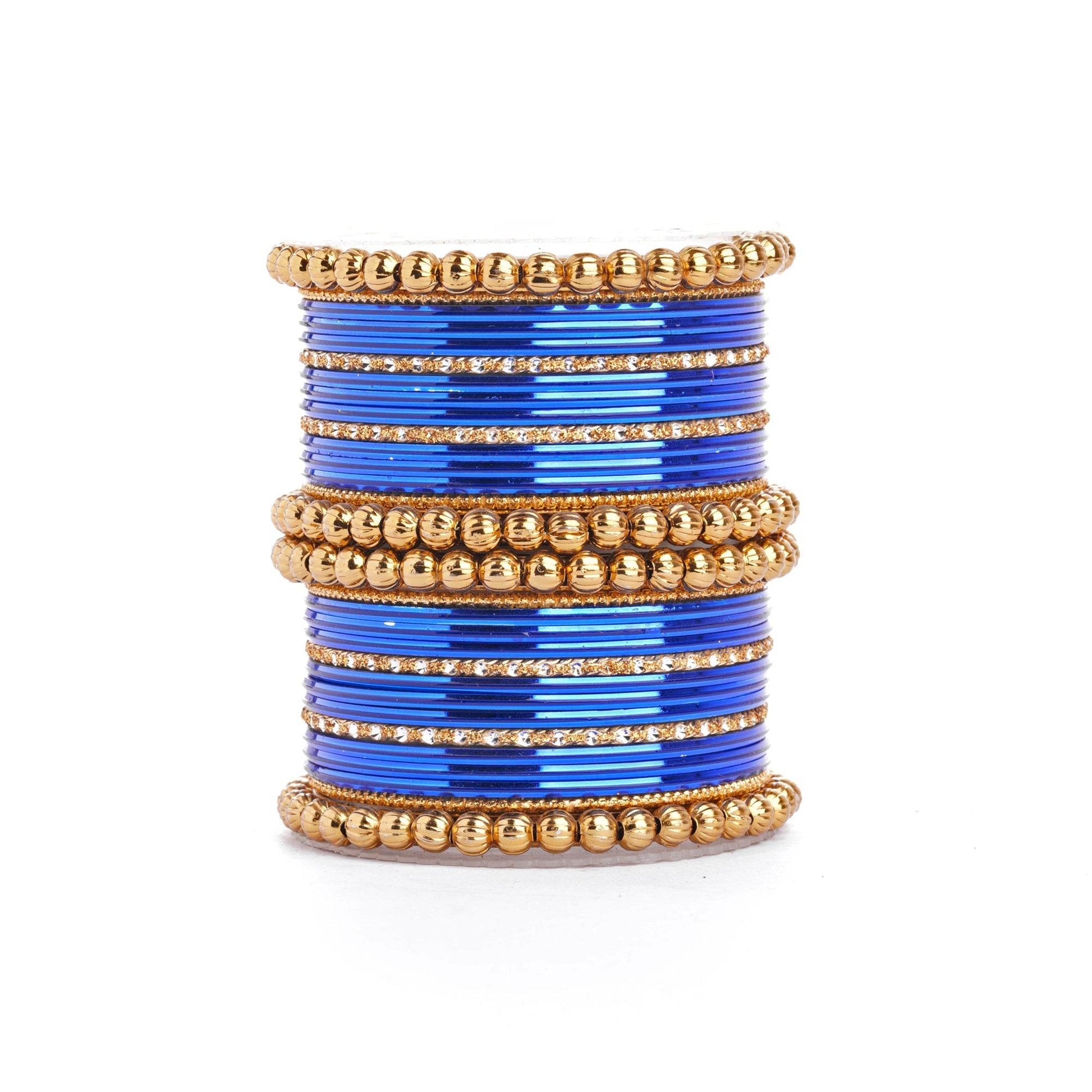 Traditional Indian Bangle Set with Antique Kadas designed for Women Blue All Bangle Sets T4 Jewels