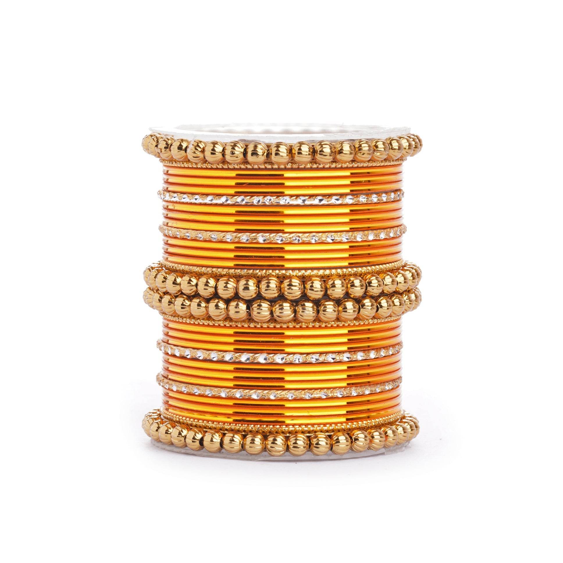 Traditional Indian Bangle Set with Antique Kadas designed for Women Yellow All Bangle Sets T4 Jewels