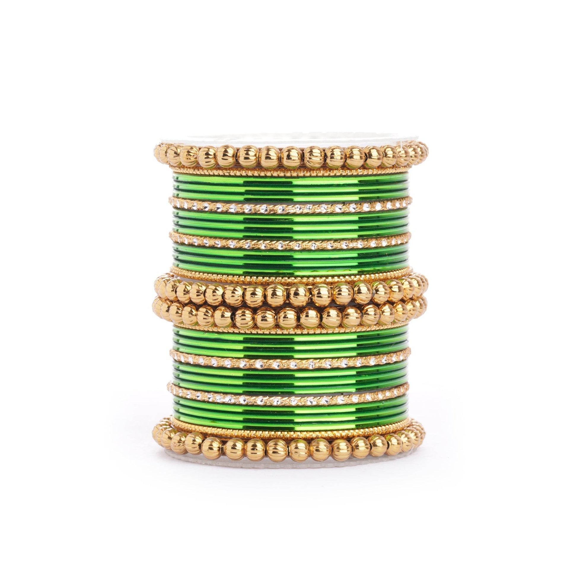 Traditional Indian Bangle Set with Antique Kadas designed for Women Green All Bangle Sets T4 Jewels