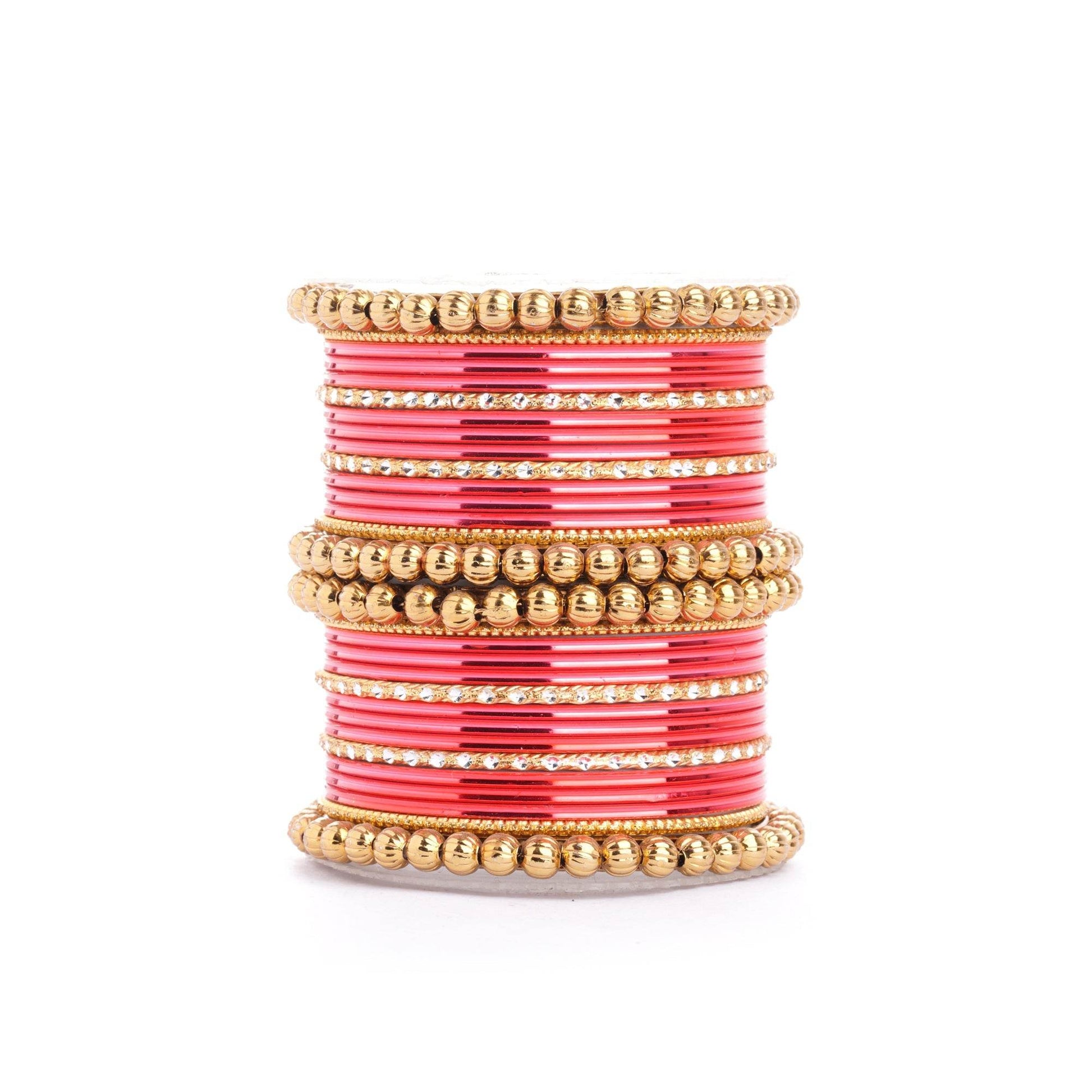 Traditional Indian Bangle Set with Antique Kadas designed for Women Pink All Bangle Sets T4 Jewels