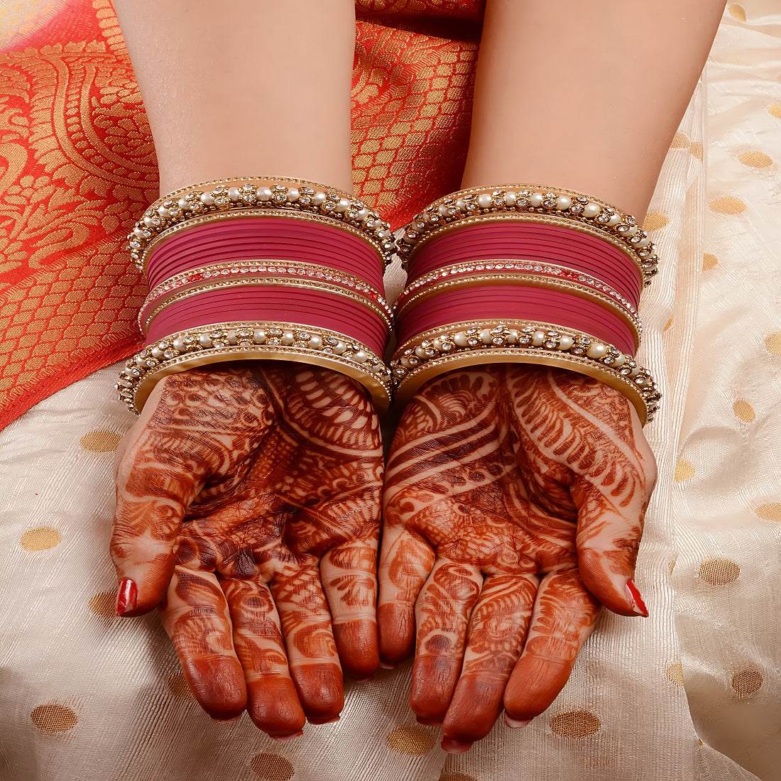 Wedding Chura With Pearl And Stone Kada Maroon Bridal Chuda T4 Jewels