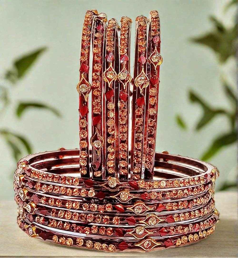 T4 Jewels (Large Size) Red, Maroon & Green Color Glass Bangles (Pack Of 12)-DUK Maroon Large Size Bangles T4 Jewels