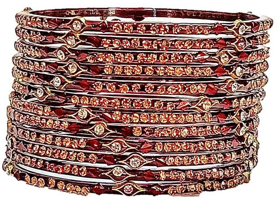 T4 Jewels (Large Size) Red, Maroon & Green Color Glass Bangles (Pack Of 12)-DUK Large Size Bangles T4 Jewels