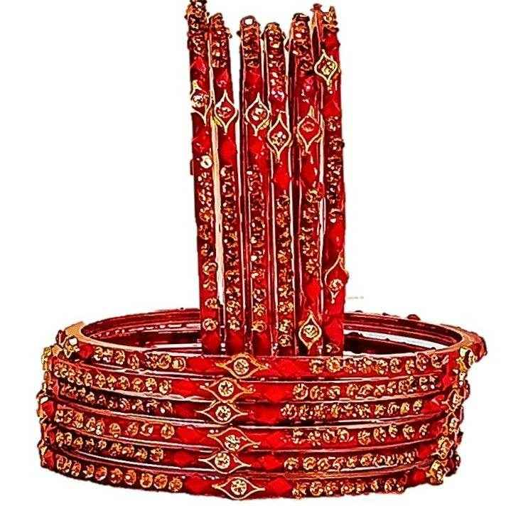 T4 Jewels (Large Size) Red, Maroon & Green Color Glass Bangles (Pack Of 12)-DUK Red Large Size Bangles T4 Jewels