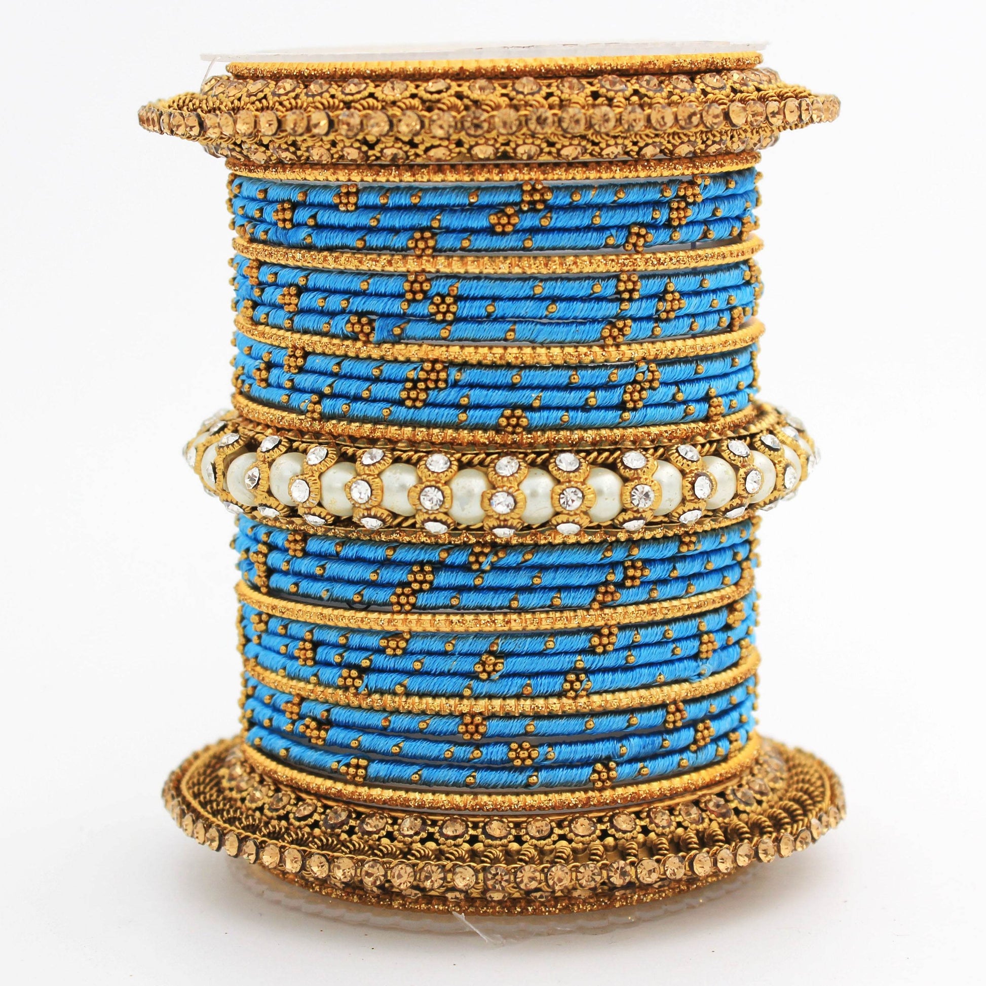 Traditional Thread bangle set with Pearl centre kada by T4 Jewels Firozi All Bangle Sets T4 Jewels