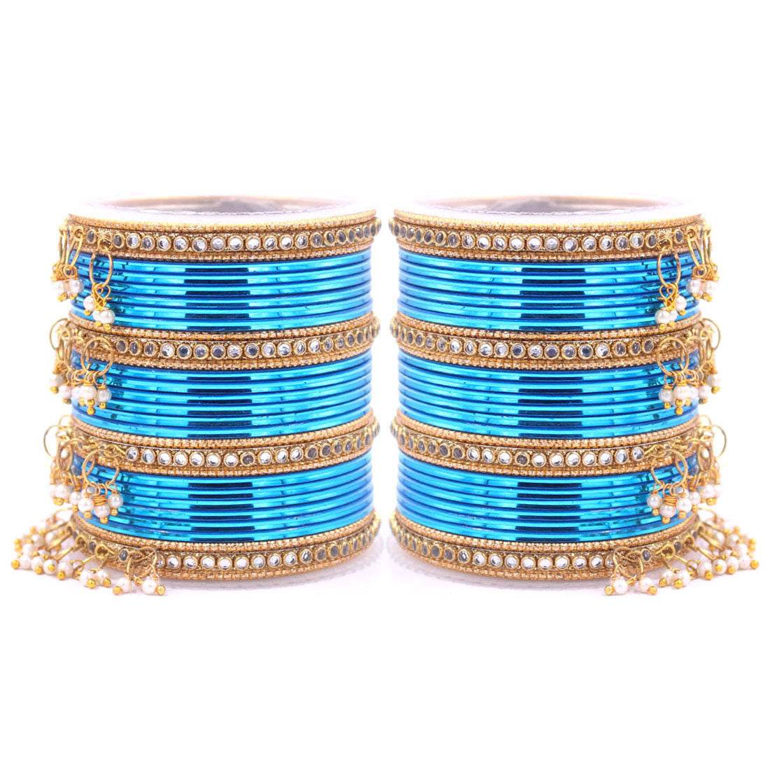 Shining Bangle Set with beaded Jhumki by T4 Jewels Firozi All Bangle Sets T4 Jewels