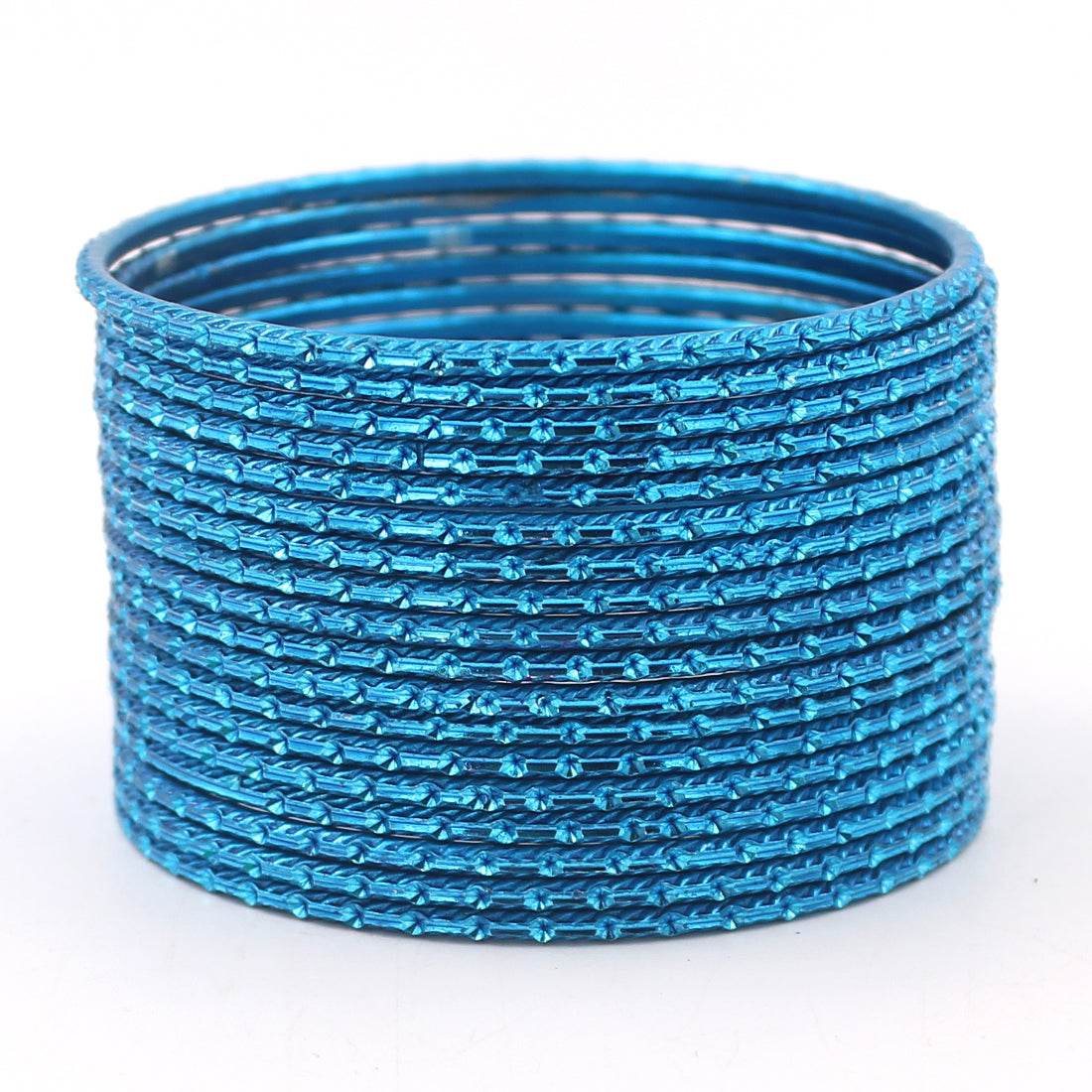 Set of 24 Shining Metal Bangles with self-dot Design by T4 Jewels Firozi Plain Metal Bangles T4 Jewels