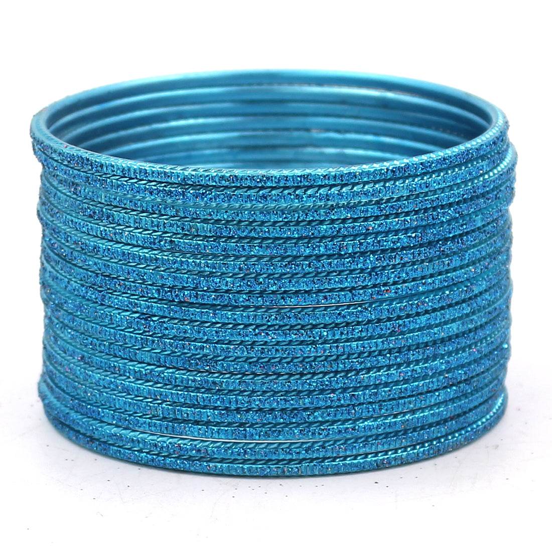 Set of 24 Lehar Glitter Metal Bangles by T4 Jewels Firozi Plain Metal Bangles T4 Jewels