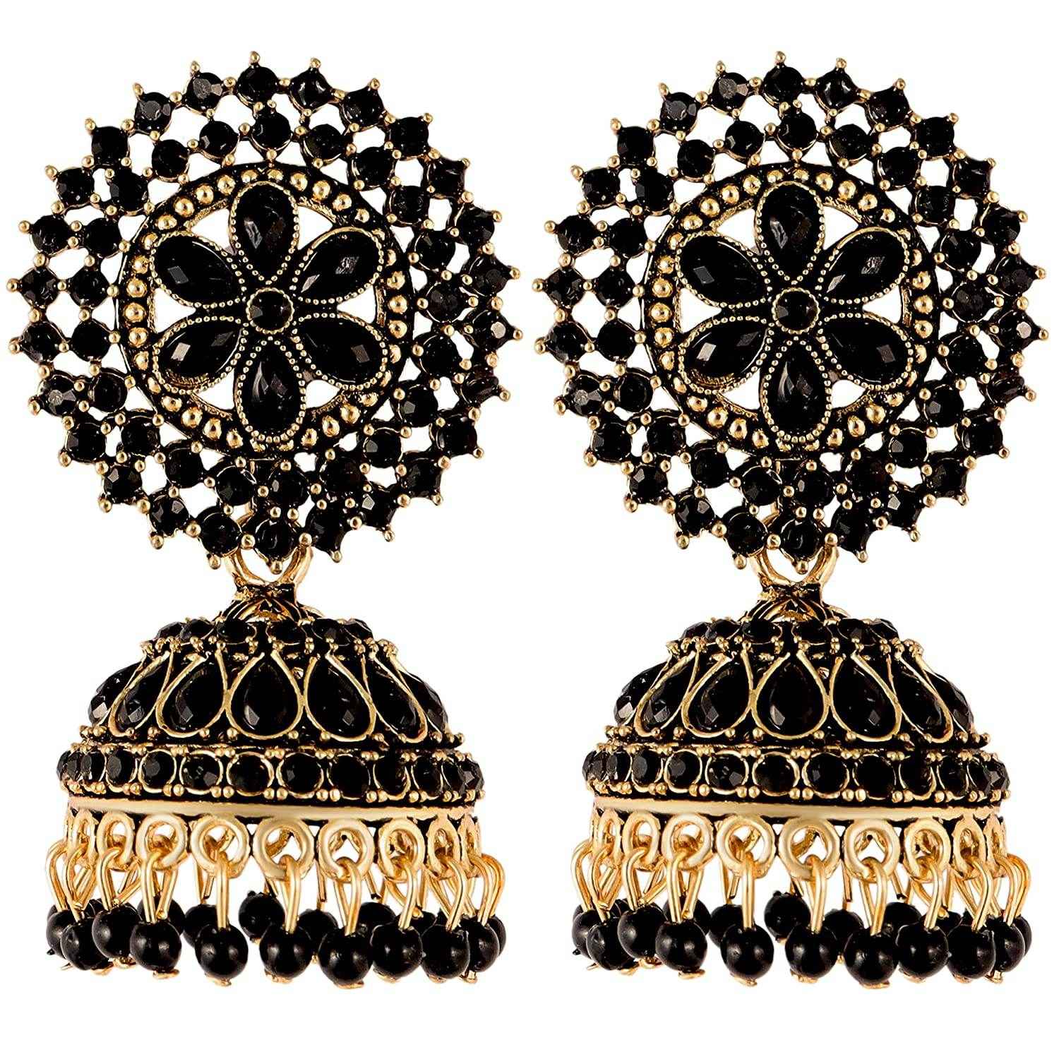 T4 Jewels Flower Design Adjustable Earrings Black Free Size Earrings T4 Jewels