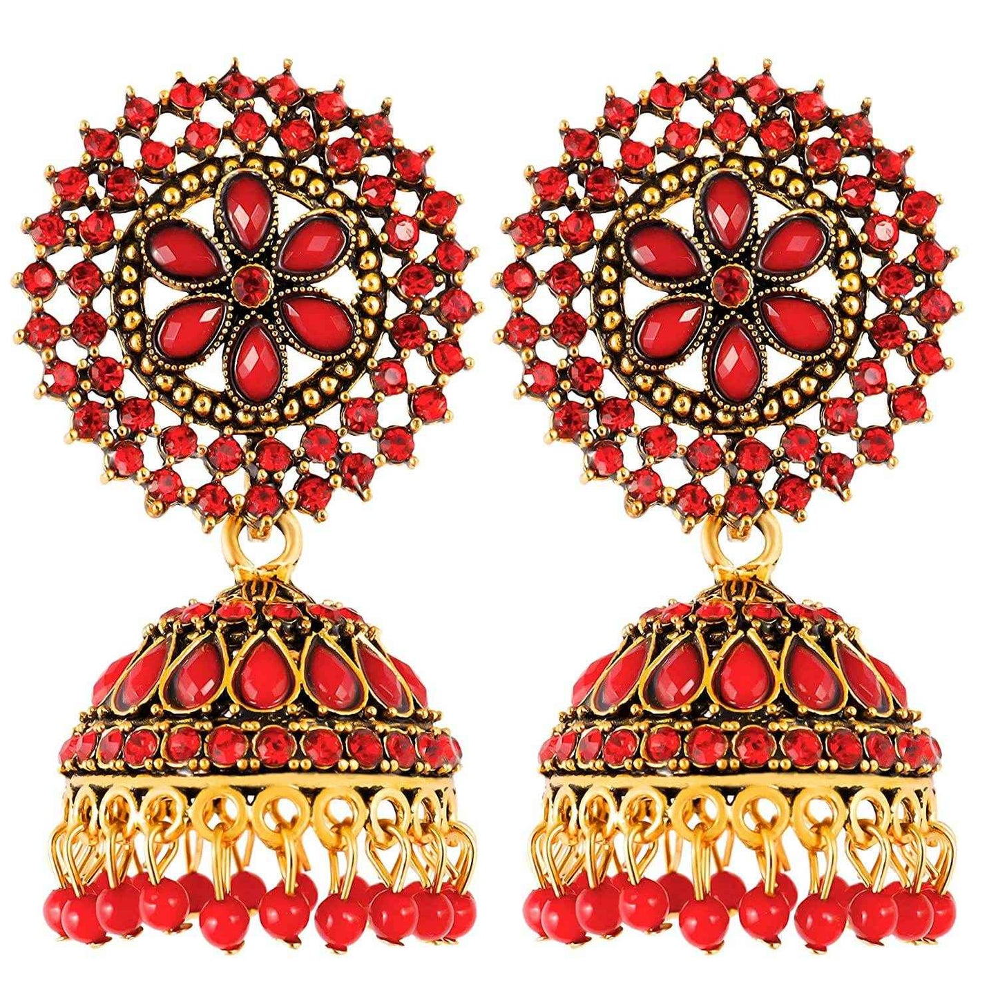 T4 Jewels Flower Design Adjustable Earrings Red Free Size Earrings T4 Jewels