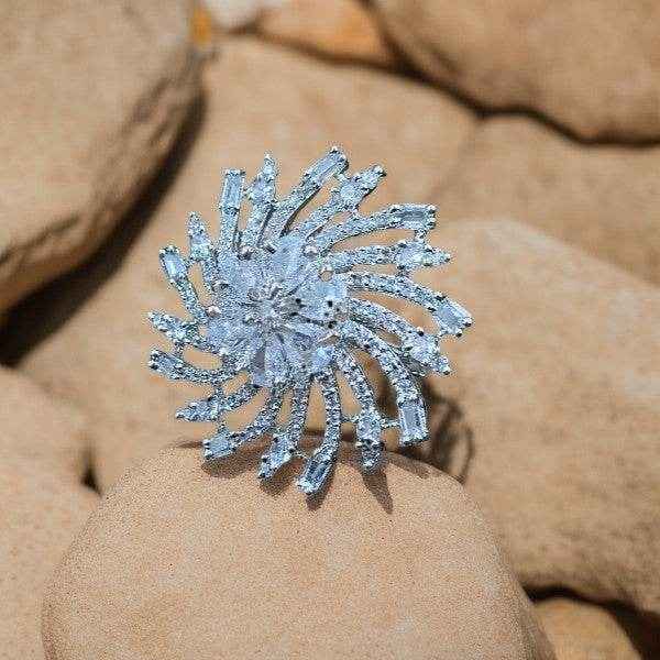 T4 Jewels Chakra Design Silver Colour Free Size American Diamond Ring Rings T4 Jewels