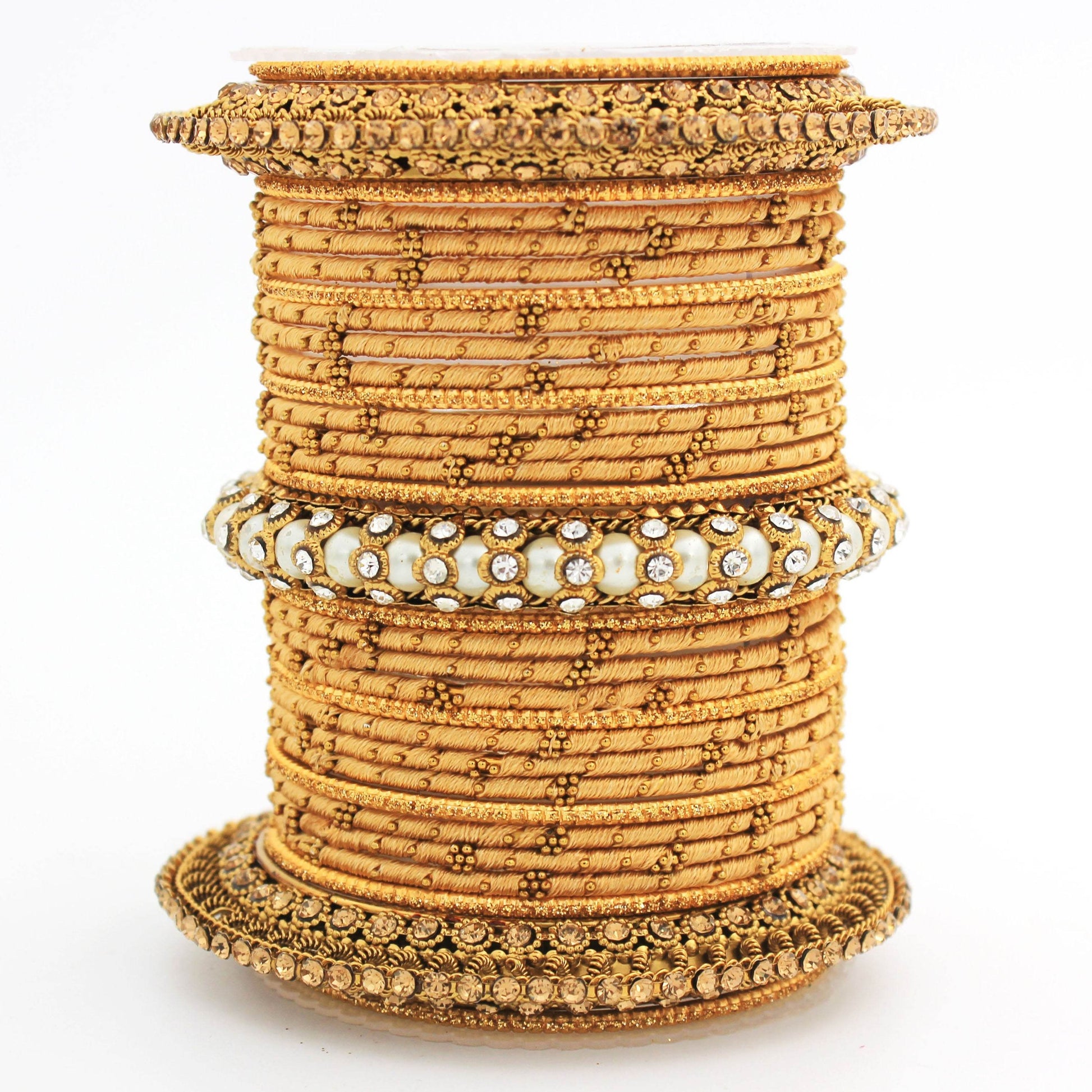 Traditional Thread bangle set with Pearl centre kada by T4 Jewels Golden All Bangle Sets T4 Jewels