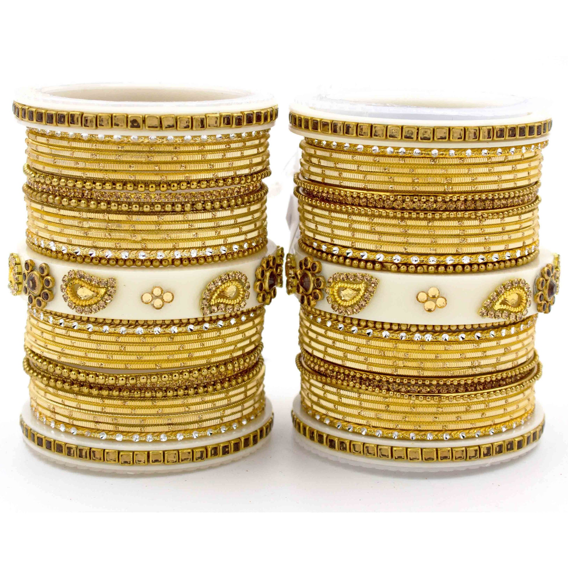 Traditonal Bridal Bangle set with golden dotted design Golden All Bangle Sets T4 Jewels