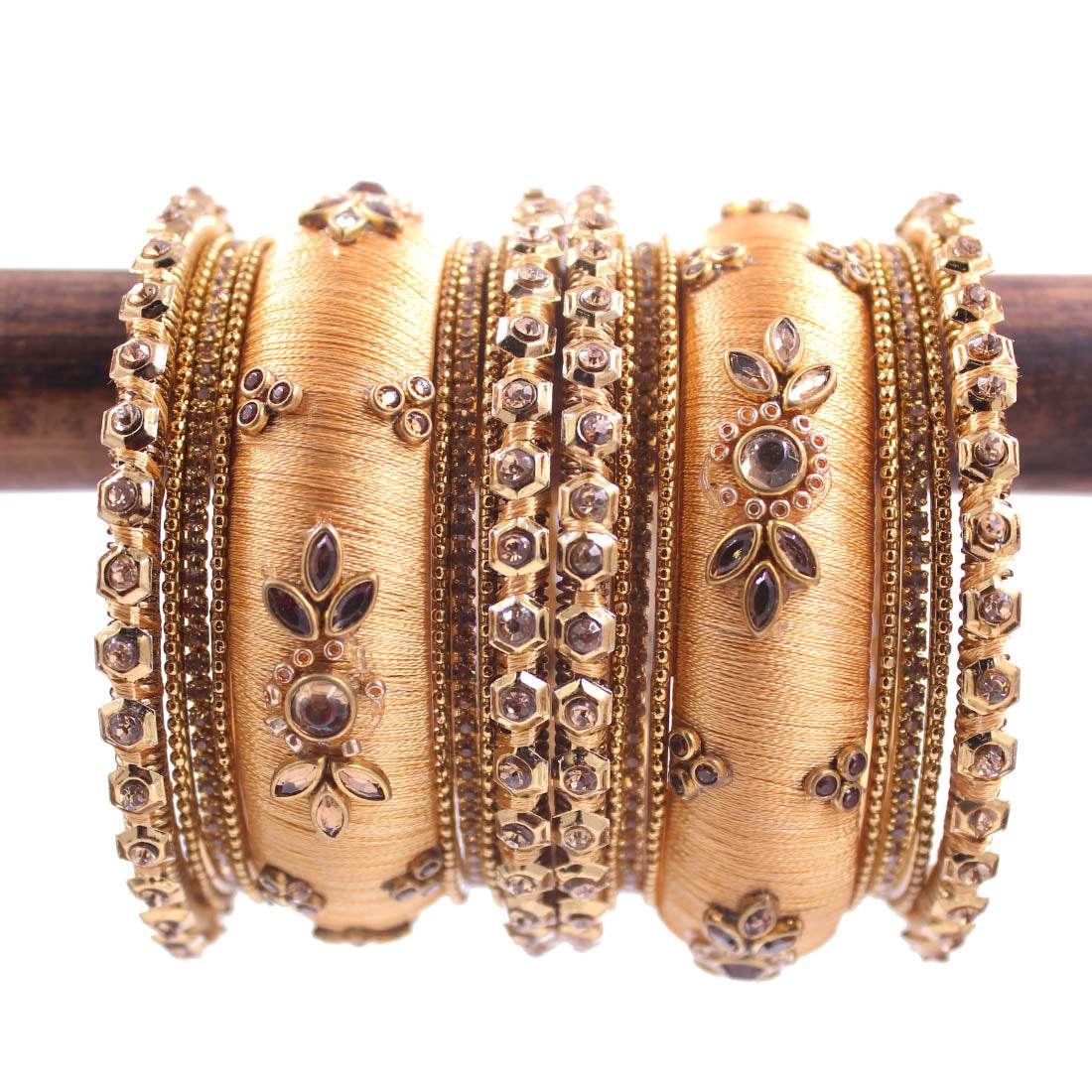 Traditional Thread Bangle set for Both hands by T4 Jewels Golden All Bangle Sets T4 Jewels
